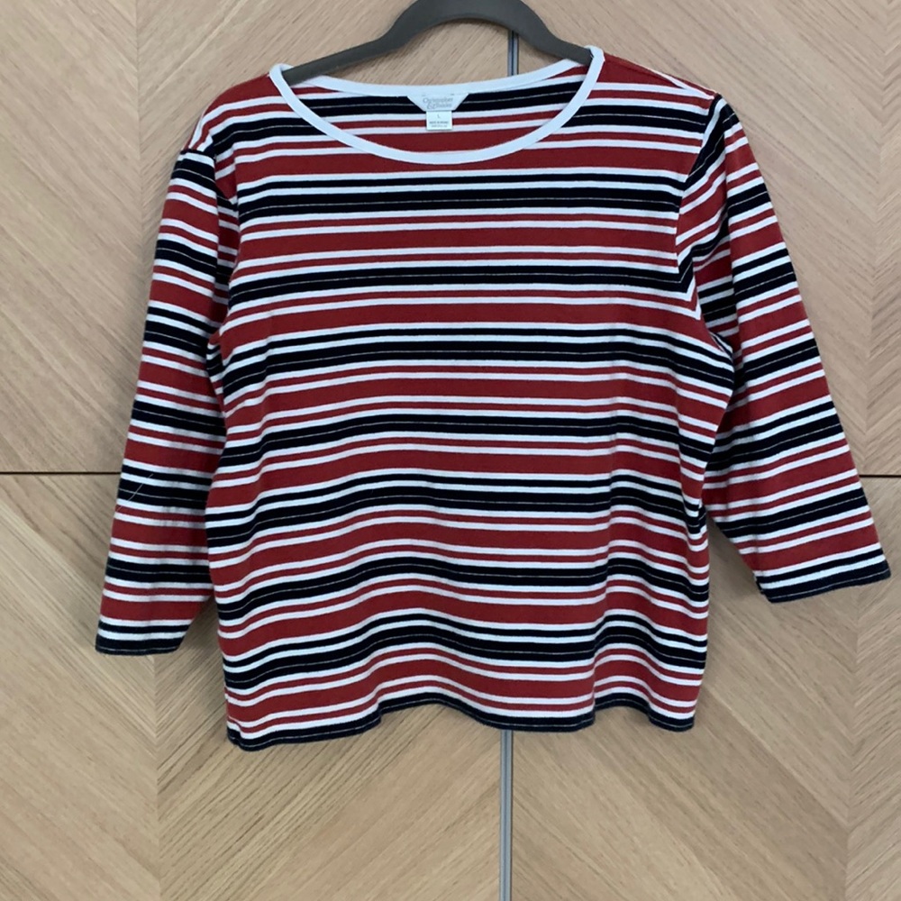 Scarlet, black, and white 3/4 sleeve shirt